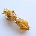 Vintage GOLD POODLE Brooch / Pendant 9ct with Rubies & Pearl Heavy Quality 1960s
